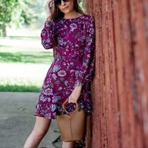 LOFT Purple Plum Floral Long Sleeve Dress